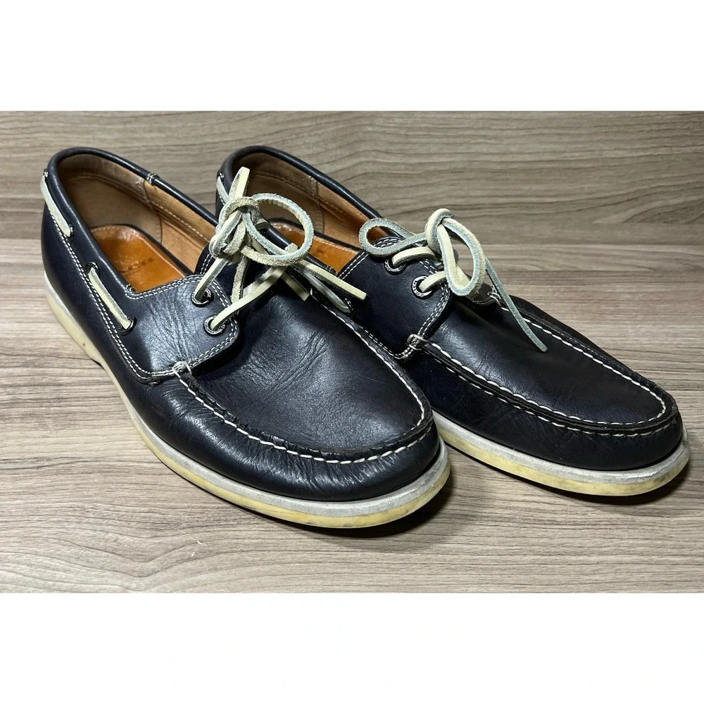 COACH Carlson Mens Leather Boat Shoes Navy‎ Blue Lace Up Size 9.5
